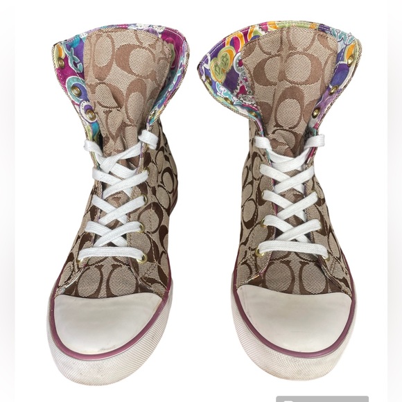 Coach Bonney Poppy high top converse style gold over sneakers Sz7 - Picture 8 of 10